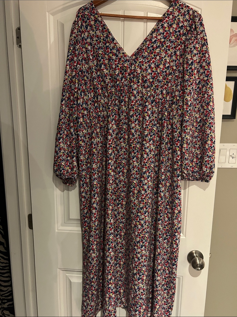 H&M Floral V-Neck Maxi Dress in White, Red, Blue